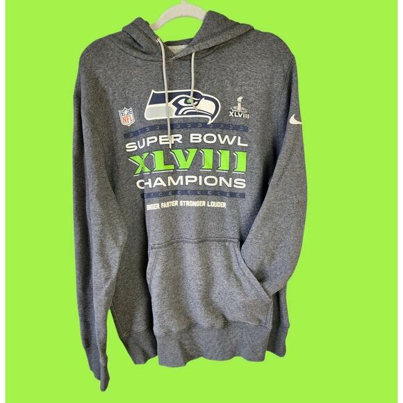 Seattle Seahawks Superbowl XLVIII Champions Fleece Hoodie Sz XL Kangaroo Pocket - Picture 1 of 10